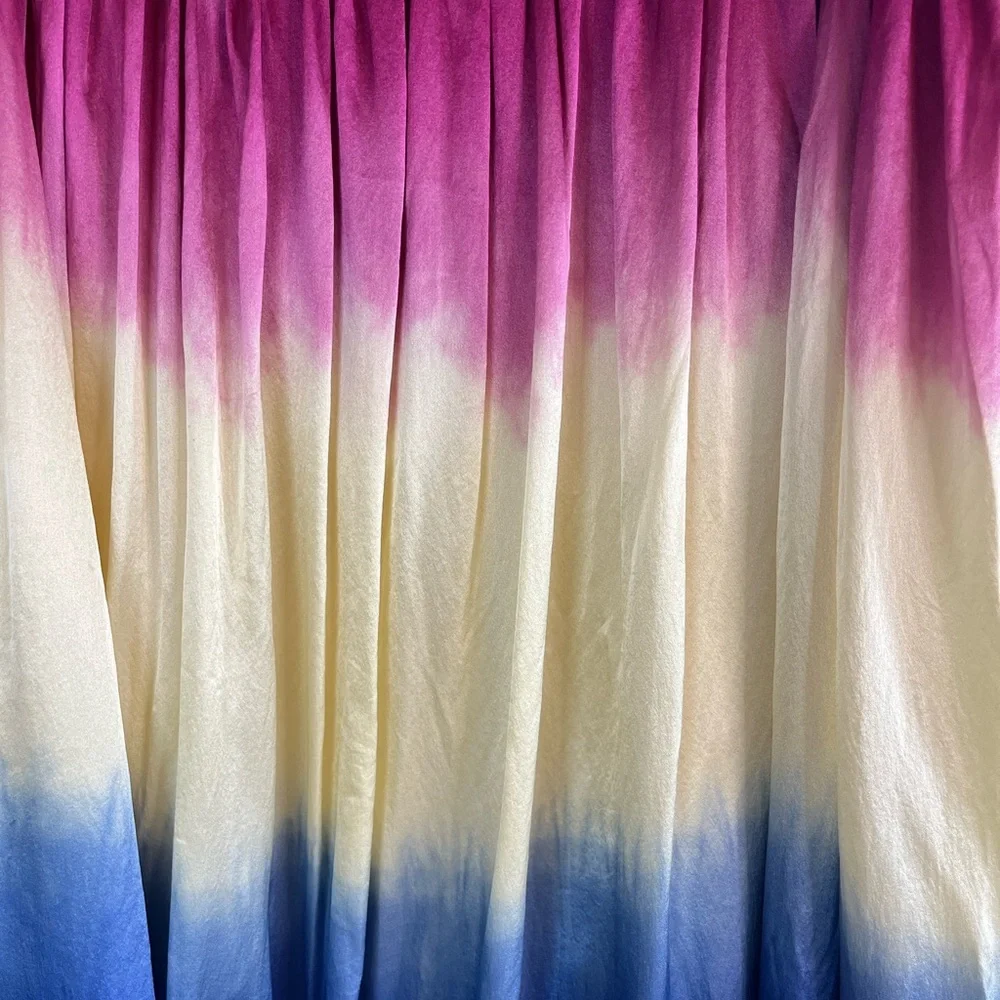 Kenar 100% Silk Ombré Bubble Skirt Size 10 Pink Ivory Blue Lined Midi Boho Party